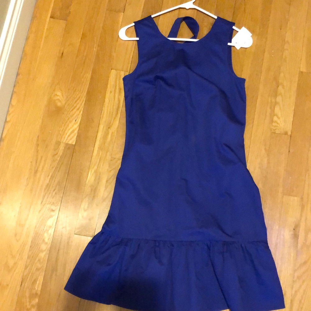 Blue jcrew dress with bow on back & bottom ruffle